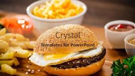  Presentation with french fries - Beautiful PPT layouts featuring grilled drumsticks with french fries and vegetables on wooden background backdrop and a yellow colored foreground