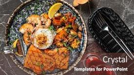  Presentation with grilled - Cool new slide set with grilled-fish-and-prawns backdrop and a tawny brown colored foreground