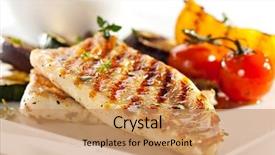  Presentation with grilled - Colorful PPT theme enhanced with girl in the red dress listens to music with headphones backdrop and a gray colored foreground