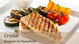  Presentation with bbq - Audience pleasing slides consisting of grilled fish fillet with bbq backdrop and a coral colored foreground