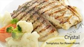  Presentation with lemon - PPT layouts featuring grilled fish fillet with vegetables background and a blonde colored foreground
