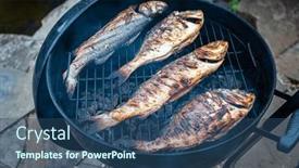  Presentation with grill - Presentation design featuring grilled-fish-on-the-grill background and a  colored foreground