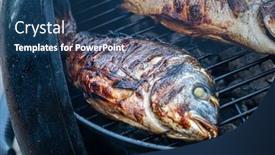  Presentation with grill - PPT theme featuring grilled-fish-on-the-grill background and a ocean colored foreground