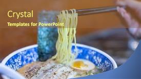  Presentation with japanese ramen - PPT theme enhanced with grilled-fish-soup-japanese-ramen background and a tawny brown colored foreground