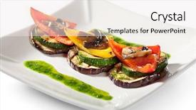  Presentation with foods - Slides enhanced with grilled foods - vegetables with sauce background and a white colored foreground