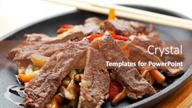  Presentation with foods - Slide deck having grilled foods - meat with vegetables background and a red colored foreground