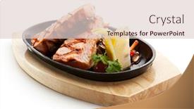  Presentation with foods - Colorful presentation enhanced with grilled foods - salmon steak with vegetables garnished with lemon and parsley backdrop and a lemonade colored foreground