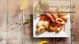  Presentation with foods - Audience pleasing PPT layouts consisting of grilled foods - seafood with fresh salad backdrop and a coral colored foreground