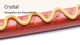  Presentation with mustard plant - Presentation with grilled frankfurter sausage with mustard background and a lemonade colored foreground