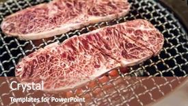  Presentation with wagyu - Colorful slide deck enhanced with grilled freshness japanese wagyu sirloin backdrop and a coral colored foreground