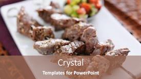  Presentation with herb - PPT theme featuring grilled-garlic-herb-beef-shishkabab background and a coral colored foreground