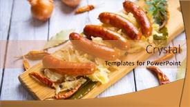  Presentation with grilled - Audience pleasing slide deck consisting of grilled-german-sausage-links-served backdrop and a gold colored foreground