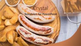  Presentation with potato chips - Slides having grilled-german-sausages-with-mustard background and a coral colored foreground