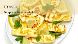  Presentation with white cheese - PPT theme having grilled-halloumi-cheese-on-white background and a yellow colored foreground