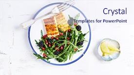  Presentation with white healthy food - PPT theme with grilled halloumi cheese with blackberry background and a sky blue colored foreground