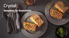  Presentation with cream cheese and fruit sandwich - Audience pleasing presentation design consisting of grilled ham and cheese sandwich backdrop and a tawny brown colored foreground