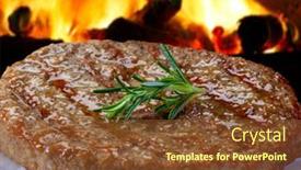  Presentation with hamburger - Presentation design featuring grilled-hamburger-meat-with-rosemary background and a tawny brown colored foreground