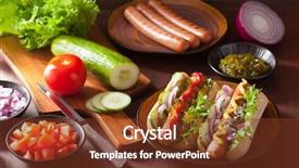  Presentation with ketchup - Colorful slide deck enhanced with grilled hot dogs with vegetables ketchup mustard backdrop and a tawny brown colored foreground