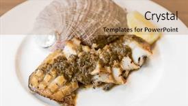  Presentation with abalone - PPT theme consisting of grilled japanese abalone steak with lemon background and a coral colored foreground