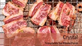  Presentation with japanese korean yakiniku barbecue style - Audience pleasing theme consisting of grilled japanese wagyu premium beef backdrop and a red colored foreground