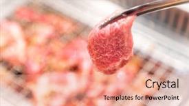  Presentation with charcoal - Beautiful PPT theme featuring grilled japanese wagyu premium beef backdrop and a coral colored foreground
