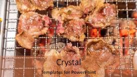  Presentation with wagyu - Colorful slide deck enhanced with grilled japanese wagyu premium beef backdrop and a coral colored foreground