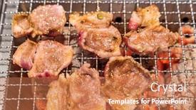  Presentation with charcoal - Audience pleasing presentation theme consisting of grilled-japanese-wagyu-premium-beef backdrop and a coral colored foreground