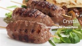  Presentation with kebab - Colorful PPT layouts enhanced with grilled-kebab-turkish-minced-meat backdrop and a tawny brown colored foreground