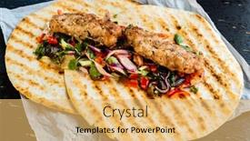  Presentation with kebab - Slide deck having grilled-kebab-with-salad-top background and a yellow colored foreground