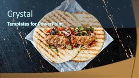  Presentation with kebab - PPT theme consisting of grilled-kebab-with-salad-top background and a ocean colored foreground