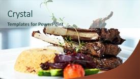  Presentation with couscous - Slides enhanced with grilled lamb carre with warm background and a sky blue colored foreground