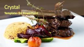  Presentation with couscous - Beautiful PPT theme featuring grilled lamb carre with warm couscous salad roasted vegetables dijon mustard and red wine sauce backdrop and a tawny brown colored foreground