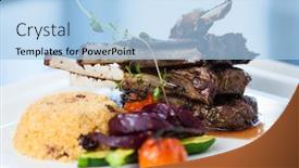  Presentation with couscous - Slides featuring grilled lamb carre with warm couscous salad roasted vegetables dijon mustard and red wine sauce background and a light blue colored foreground