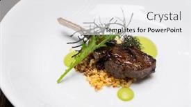  Presentation with international buffet - Beautiful presentation theme featuring grilled-lamb-chop-with-pesto backdrop and a white colored foreground