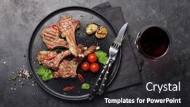  Presentation with race car a red racing - Colorful PPT theme enhanced with grilled-lamb-ribs-and-glass backdrop and a dark gray colored foreground