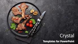  Presentation with ribs - Presentation design having grilled-lamb-ribs-hot-rack background and a dark gray colored foreground