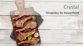  Presentation with cutting board - Beautiful PPT theme featuring grilled-lamb-ribs-on-cutting backdrop and a white colored foreground