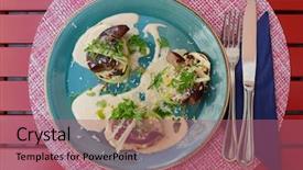  Presentation with soya sauce - PPT layouts having grilled lamb tongues with sauce background and a  colored foreground