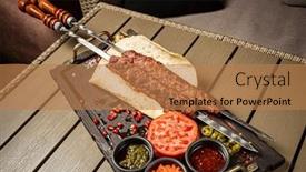  Presentation with kebab - Slides having grilled-lula-kebab-lamb background and a coral colored foreground