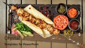  Presentation with kebab - Presentation design featuring grilled-lula-kebab-lamb background and a coral colored foreground