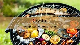  Presentation with grilled - Beautiful presentation design featuring grilled mackerel fish with baked backdrop and a gold colored foreground