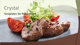  Presentation with haute cuisine - Colorful presentation theme enhanced with grilled-marbled-beef-with-tomatoes backdrop and a soft green colored foreground