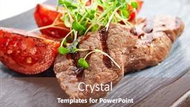  Presentation with haute cuisine - Beautiful presentation theme featuring grilled-marbled-beef-with-tomatoes backdrop and a tawny brown colored foreground