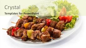  Presentation with meat - Presentation design with grilled-meat-and-vegetables background and a blonde colored foreground