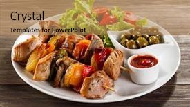  Presentation with meat poultry - Colorful theme enhanced with grilled meat and vegetables backdrop and a coral colored foreground