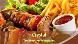  Presentation with grilled - Amazing PPT layouts having grilled meat and vegetables backdrop and a tawny brown colored foreground