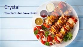  Presentation with meat poultry - Slide deck enhanced with grilled meat and vegetables background and a sky blue colored foreground