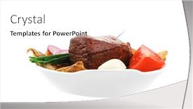  Presentation with meat beef - PPT layouts with grilled meat beef pork garnished with tomatoes salad in bowl green chives isolated over white background background and a white colored foreground