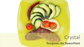  Presentation with green plate - Cool new theme with grilled meat beef steak with pasta avocado and tomatoes on green plate isolated over white background backdrop and a yellow colored foreground