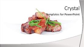  Presentation with meat beef - Amazing PPT theme having grilled meat beef steaks strips backdrop and a  colored foreground